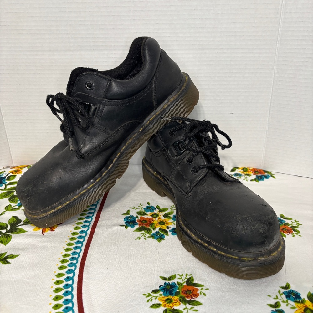 Vintage Dr. Martens Air Wair Industrial Black Lace-Up Work Shoes Steel Toe